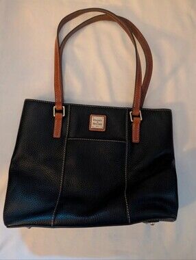 Dooney & Bourke Black Leather Tote with Brown Handles